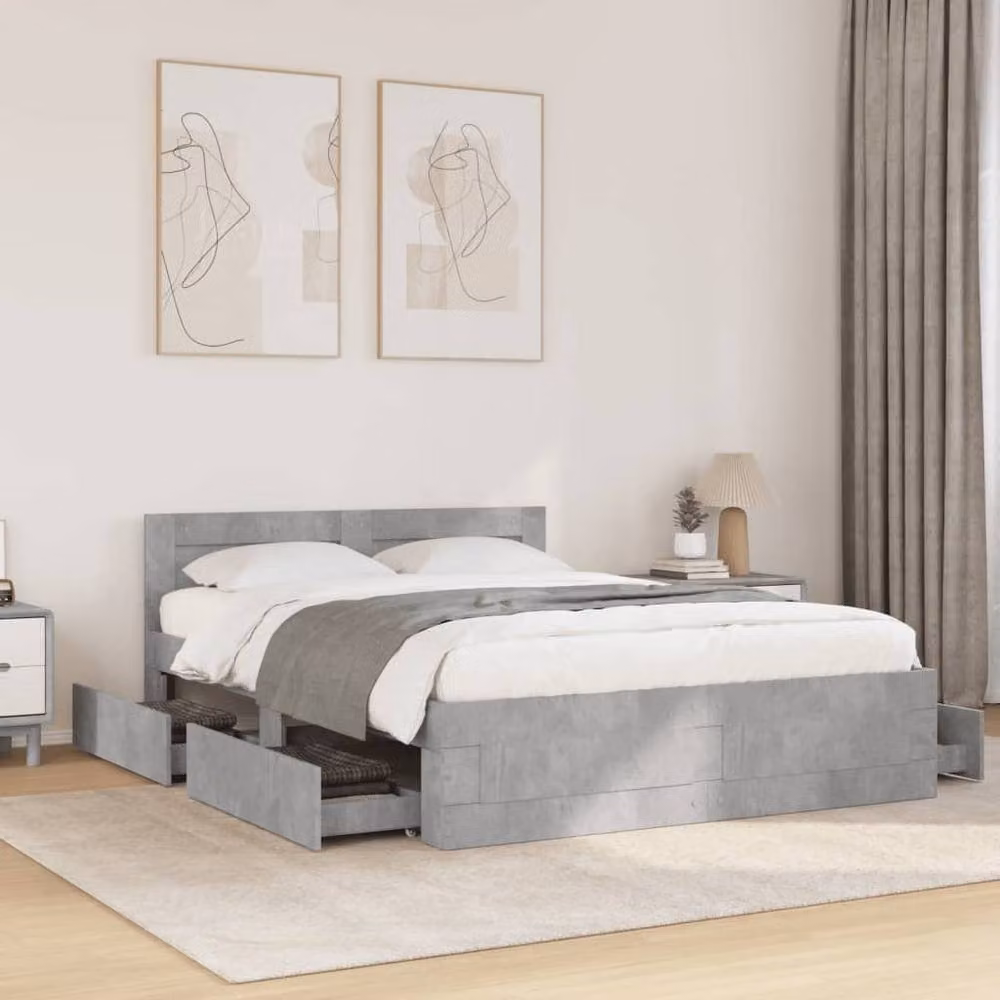 Berkfield Home Bed Frame with Headboard and Drawers in Concrete Grey, W/D/H: 140 x 200 cm – 2