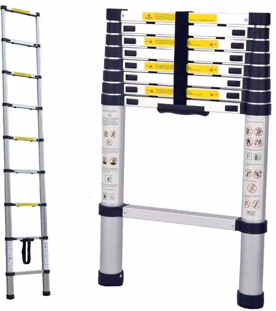 Alivio Heavy-Duty 3.2m Telescopic Extendable Collapsible Aluminium Ladder in Silver with 150kg Capacity – 1