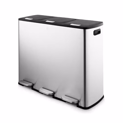 Swan 90L Stainless Steel Recycling Pedal Bin in Silver with Soft Close and Fingerprint Proof Finish – 1