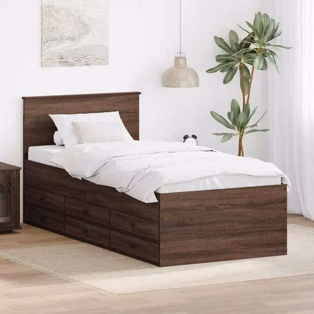 Berkfield Home Modern Manual Daybed in Brown Oak and Black, W/D/H: 75 x 190 cm