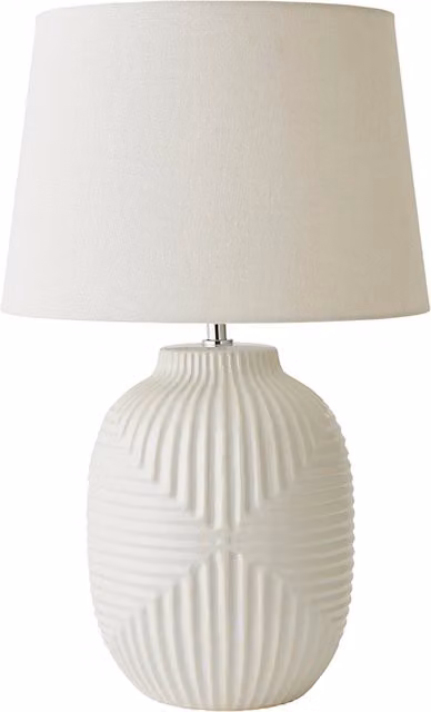 Harrison Large Geo Ribbed Gloss Ceramic Table Lamp with Tapered Shade in White