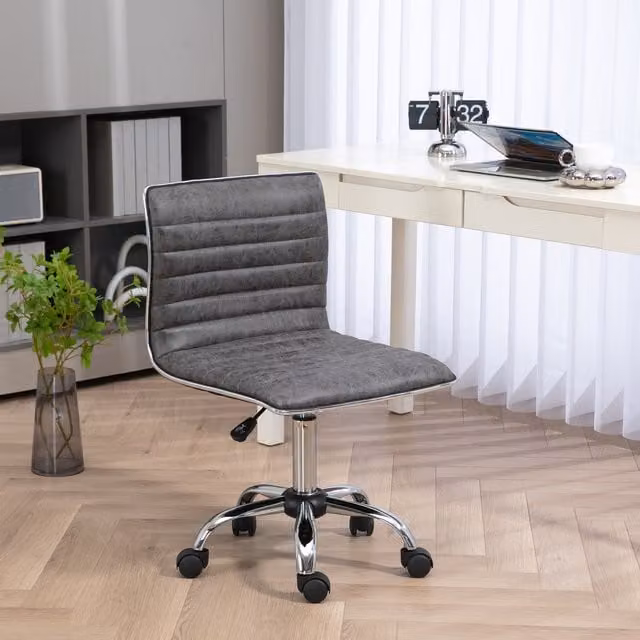 HOMCOM Grey PU Leather Armless Task Chair with 360 Degree Swivel and Castors