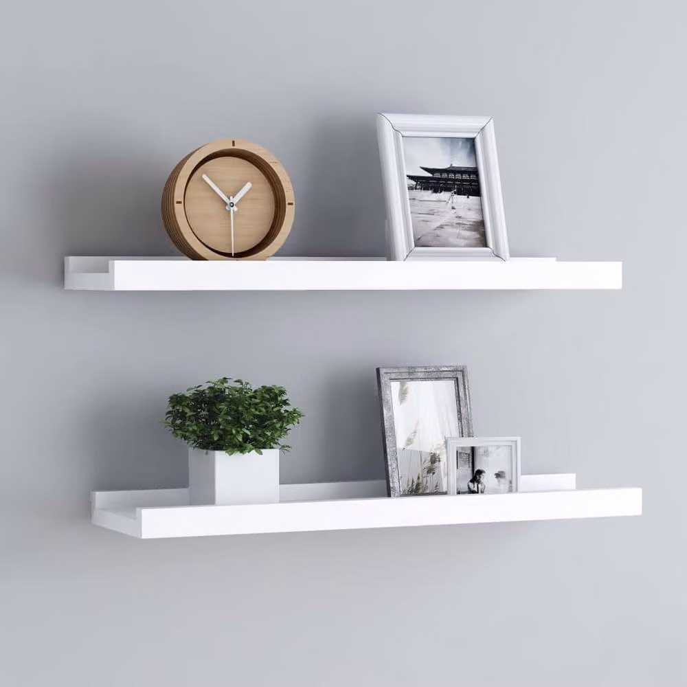 Berkfield Home Picture Frame Ledge Shelves, 2 Pack, White MDF, W/D/H: 40 x 9 x 3 cm – 2