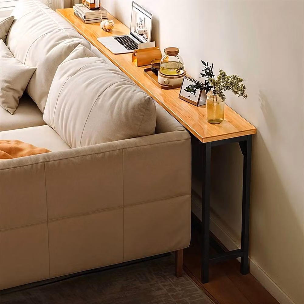 PAWNORA Industrial 1-Tier Console Table with Black Metal Frame and Brown MDF Top – 4