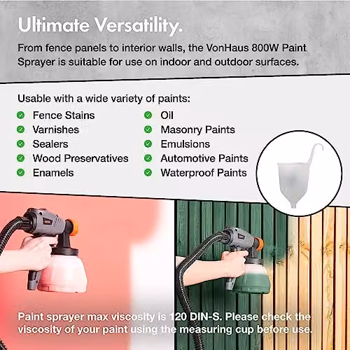 VonHaus 800W Electric Handheld Paint Sprayer in Grey and Orange with 1300ml Cup and Adjustable Spray Pattern – 2