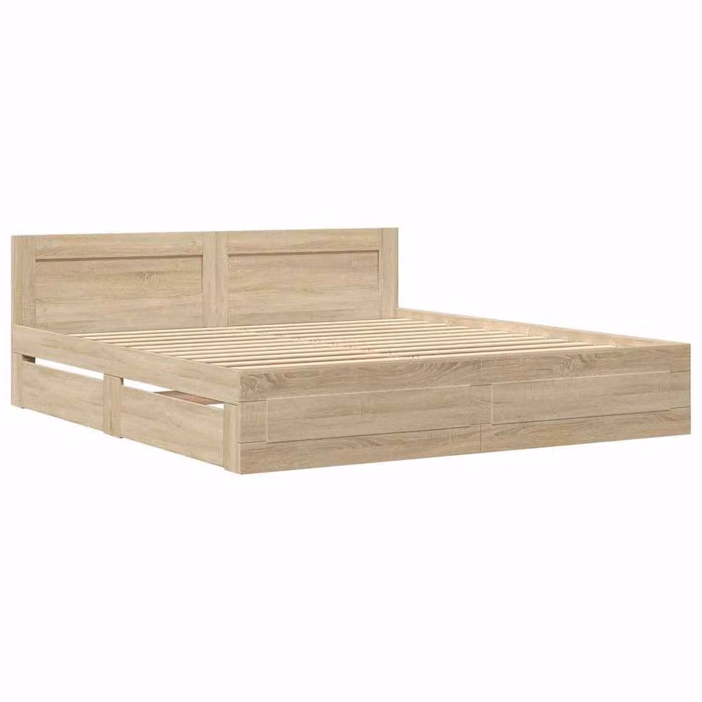 Berkfield Home Sonoma Bed Frame with Drawers in Brown Engineered Wood W: 193 cm, D: 203 cm – 2
