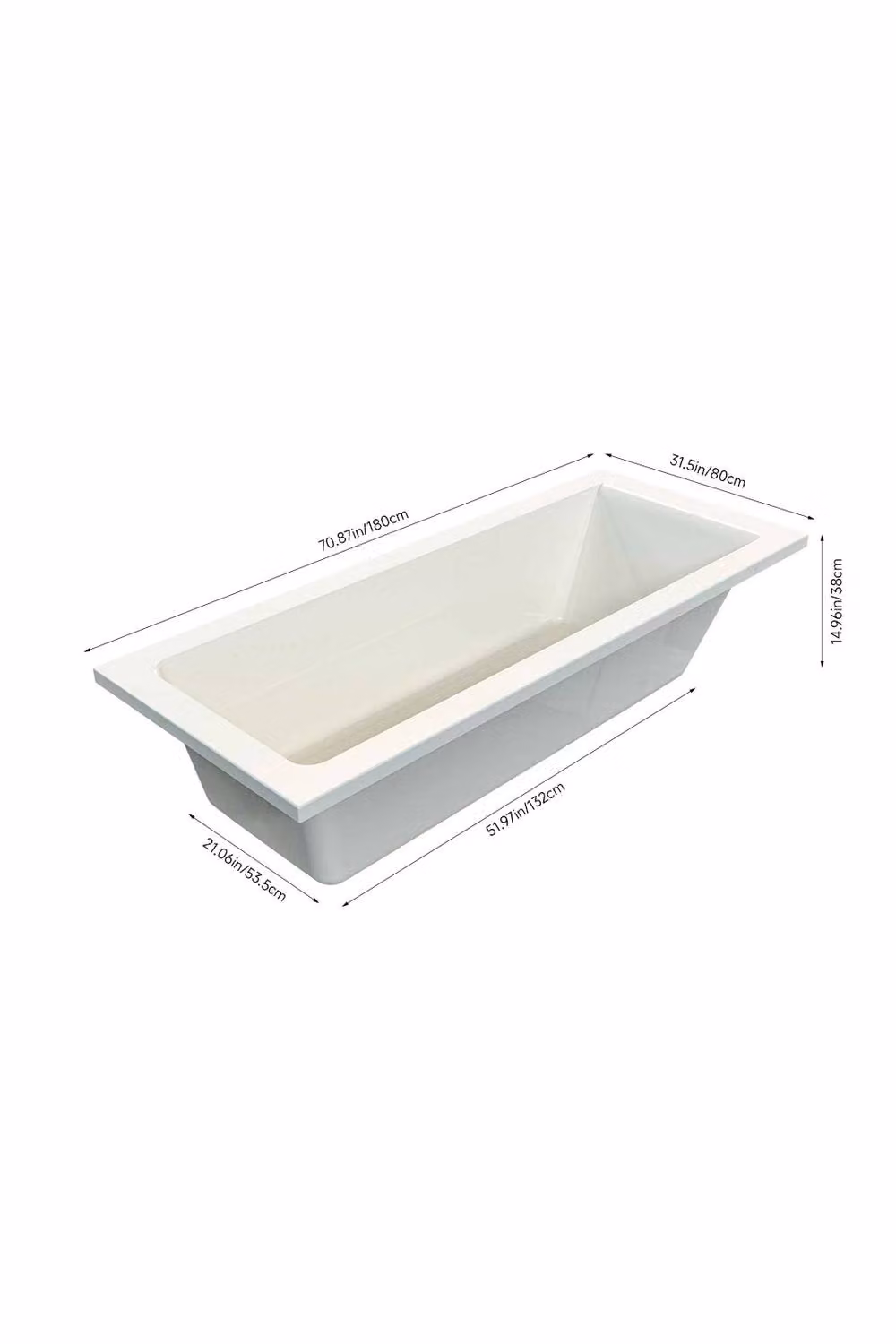 Living and Home White Rectangular Built-in ABS Bathtub, W/D/H: 180 x 53.5 x 38 cm – 2