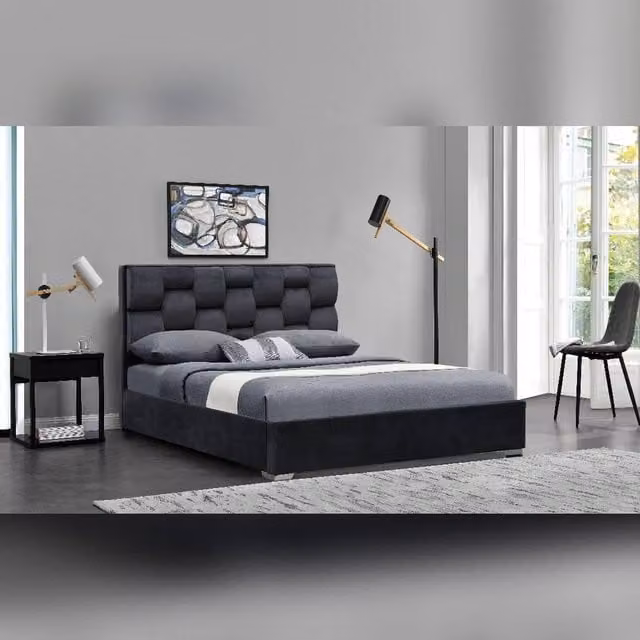 Comfy Living Ltd Modern Plush Velvet Upholstered Bedframe in Grey, Cream or Blue, W/D/H: 180 x 200 cm