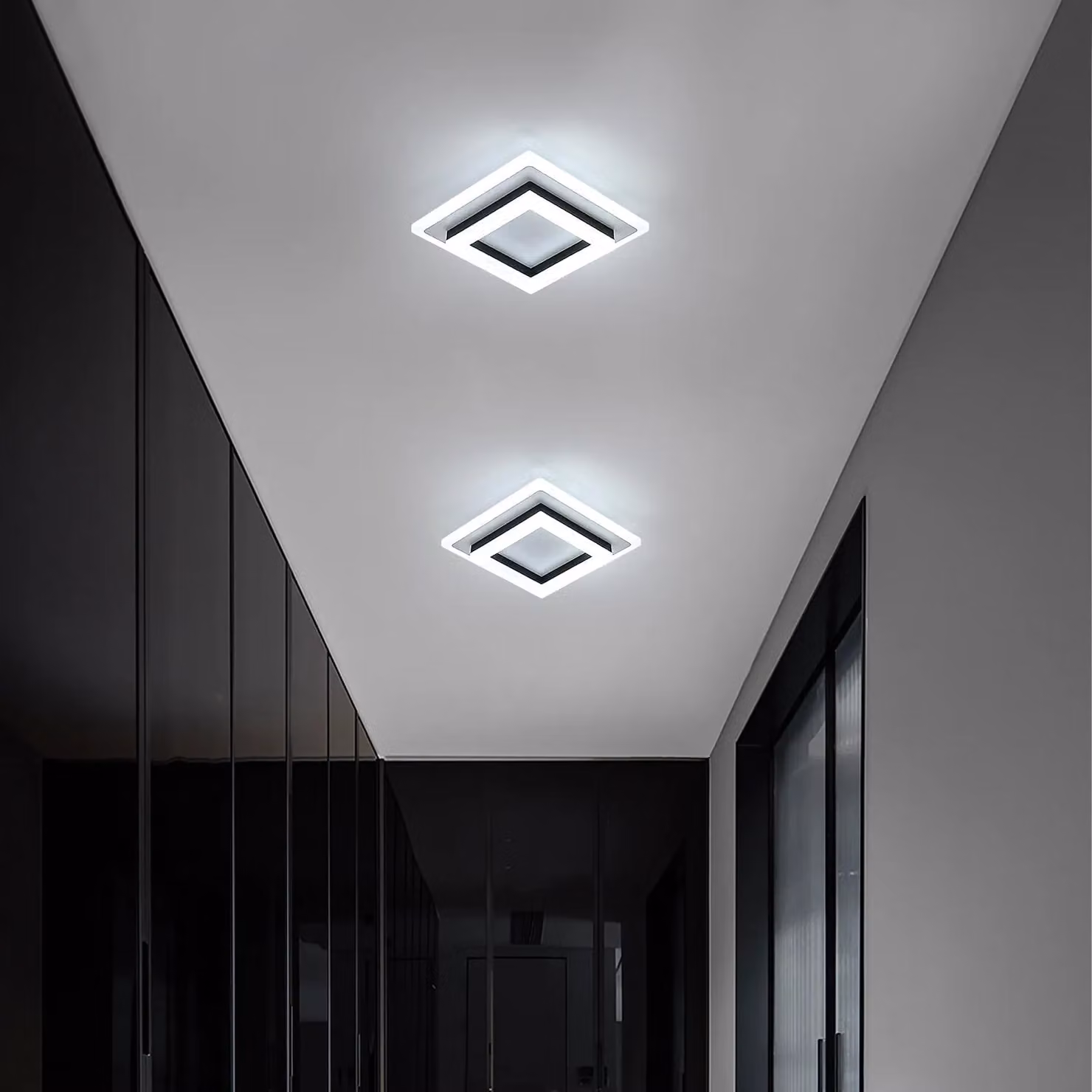 Pheashine Modern Square LED Ceiling Light, 24W, 6500K Cool White, Black, Diameter: 20 cm – 4