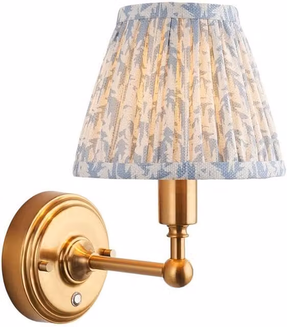 Netlighting Burley Rechargeable LED Wall Light with Blue Fabric Leaf Shade and Brass Finish – 1