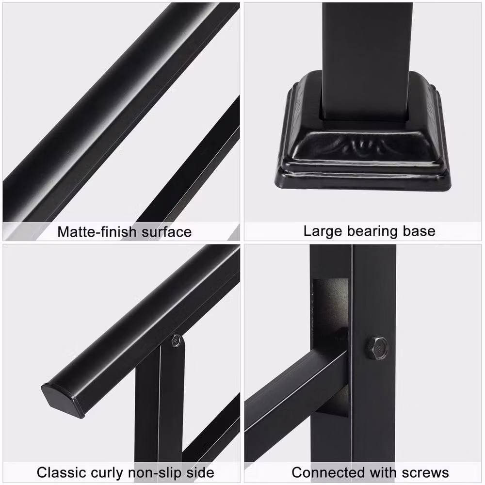 Kelvenix Adjustable Wrought Iron Outdoor Handrail Safety Rail Kit in Matt Black – 3