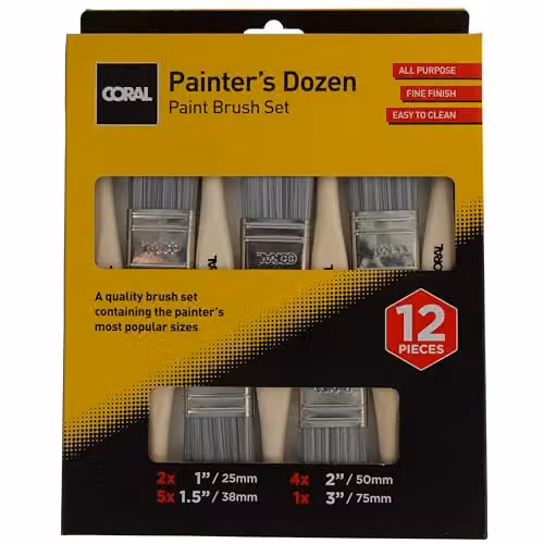 Coral 31409 Painter's Dozen Paint Brush Set, 12 Pack with Synthetic Bristles and FSC Wood Handles for Water and Solvent Based Paints – 4