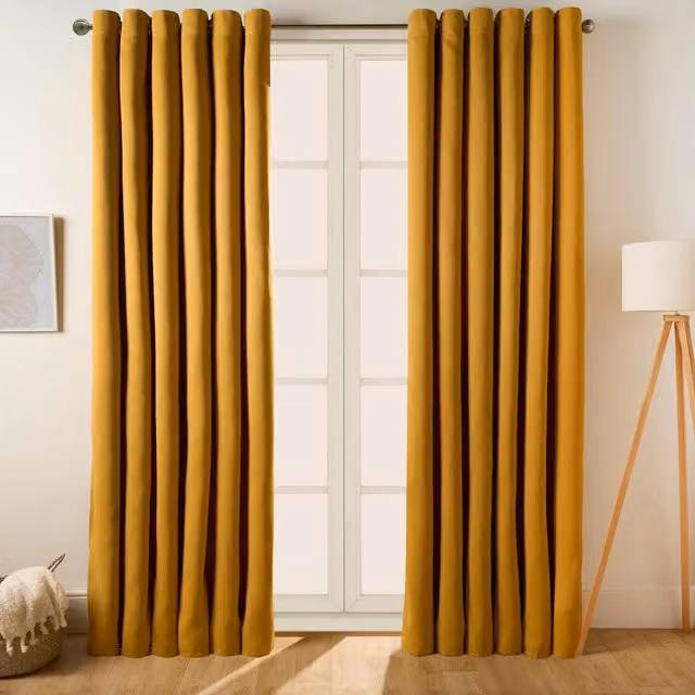 OHS Plain Yellow Blackout Thermal Eyelet Curtains, W: 137 cm, H: 167 cm