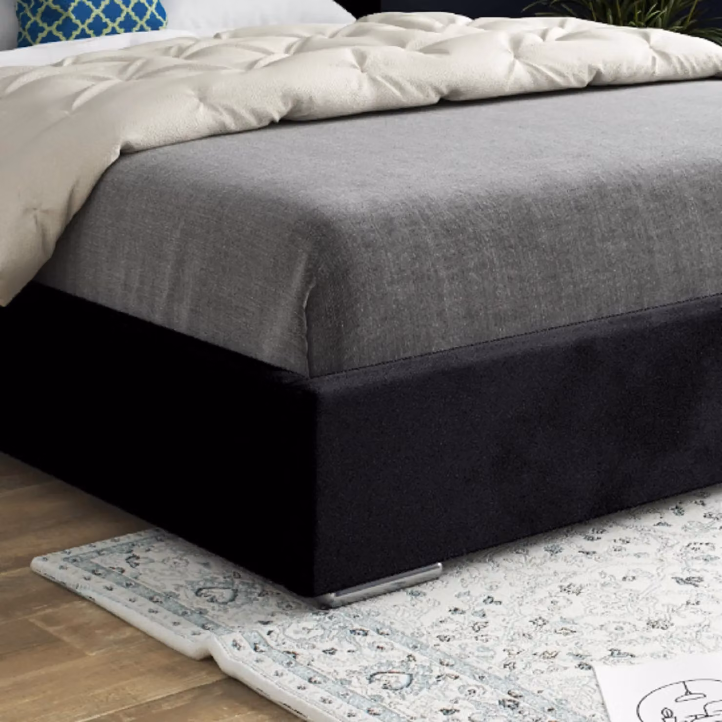 Casani Bellini Super King Wide Curved Winged Upholstered Velvet Bed Frame in Black – 3