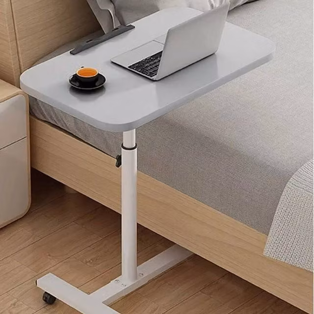 EONLION Grey and White Height Adjustable Mobile Overbed Table with Castors – 1