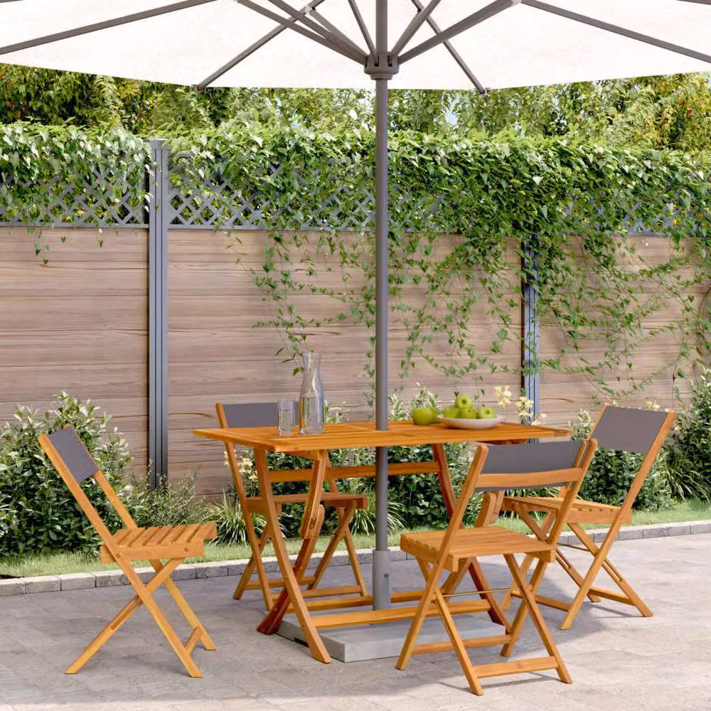 Berkfield Home Set of 4 Folding Garden Chairs in Anthracite Fabric and Acacia Wood – 2