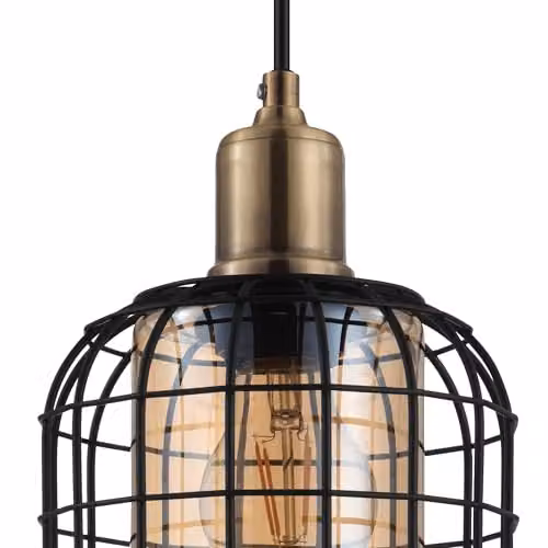 Eglo Chisle 3-Light Industrial Pendant Light in Black and Amber Glass – 3