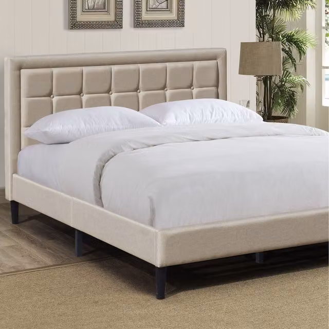 Comfy Living Modern Upholstered Fabric Bed Frame in Grey and Beige, 180 x 200 cm