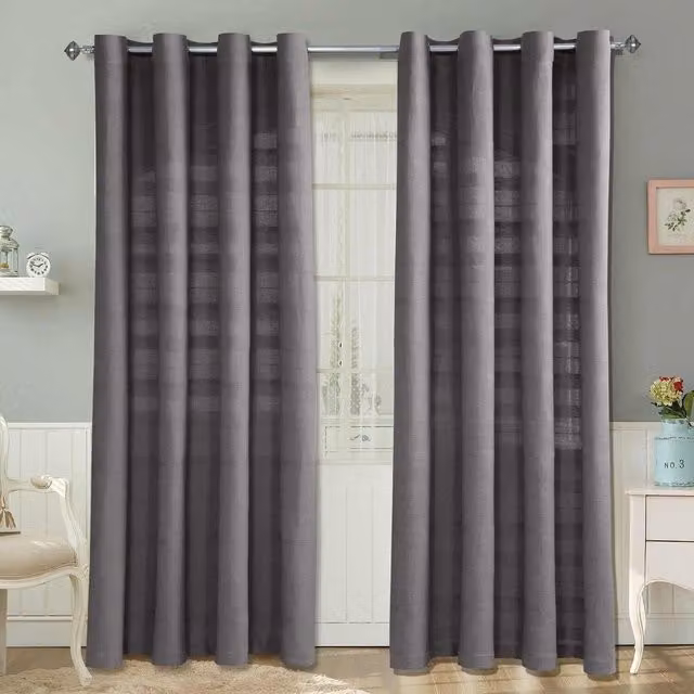 Homescapes Cotton Rajput Ribbed Curtain Pair in Sea Grey, Width: 137 cm