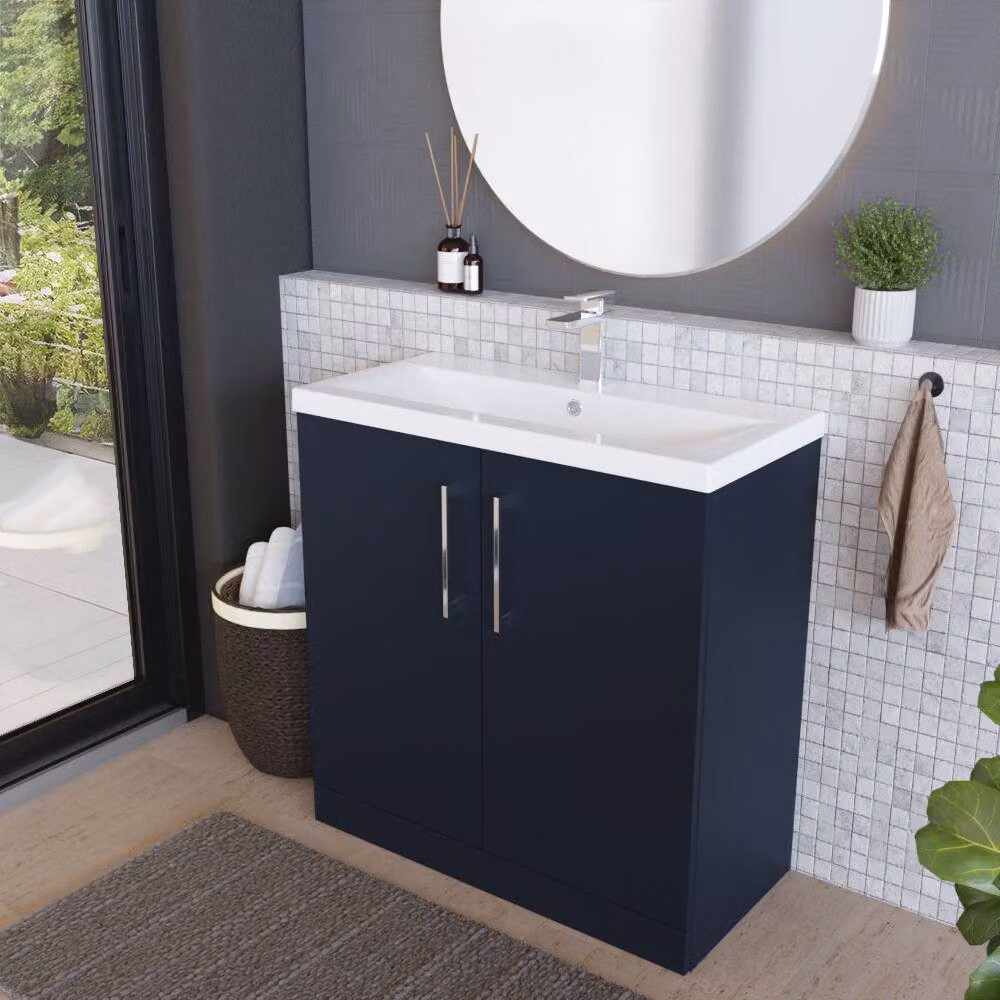 Balterley Modern Floor Standing 2-Door Bathroom Vanity Unit with Mid-Edge Ceramic Basin, Blue, W/D/H: 81.0 x 39.0 x 84.0 cm – 3