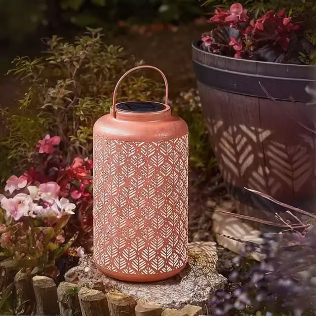 Garden Mile Moroccan Metal Solar LED Lantern in Terracotta