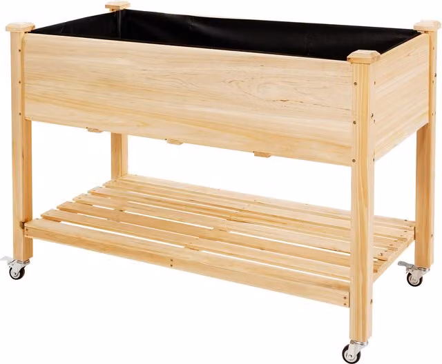 COSTWAY Brown Untreated Wood Raised Garden Bed and Elevated Planter for Herb, Vegetable or Ornamental Gardens