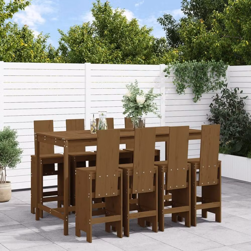 Berkfield Home Beautiful 9 Piece Garden Bar Set in Honey Brown Solid Pine Wood – 2
