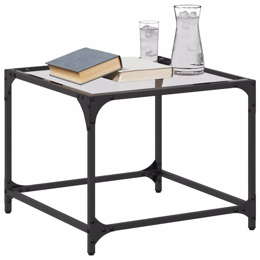 Berkfield Home Set of 2 Modern Square Coffee Tables with Transparent Glass Tops and Steel Frames, W/D/H: 50 x 50 x 40 cm – 3