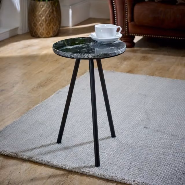 IH Design Luxor Side Table with Black Marble Top and White Metal Legs, W/D/H: 30 x 30 x 45 cm