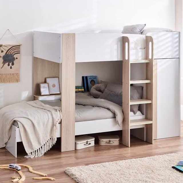 Julian Bowen Horizon Bunk Bed in White and Wood with Stairs and Side Compartments