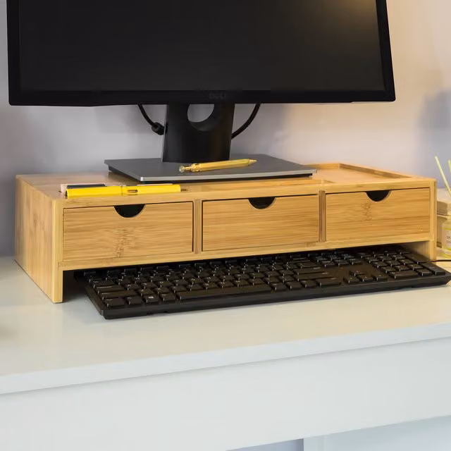 SoBuy Bamboo Desk Organiser, Yellow