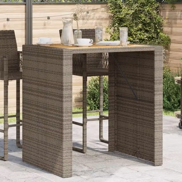 Berkfield Home Garden Bar Table with Acacia Wood Top and Grey Poly Rattan, W: 105 cm, D: 80 cm, H: 110 cm