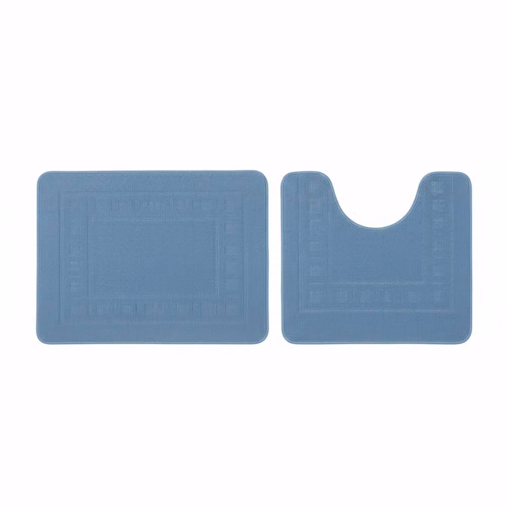 Snug City 2 Piece Box Design Bath Mat Set in Mid Blue, W/D: 50 x 80 cm – 2