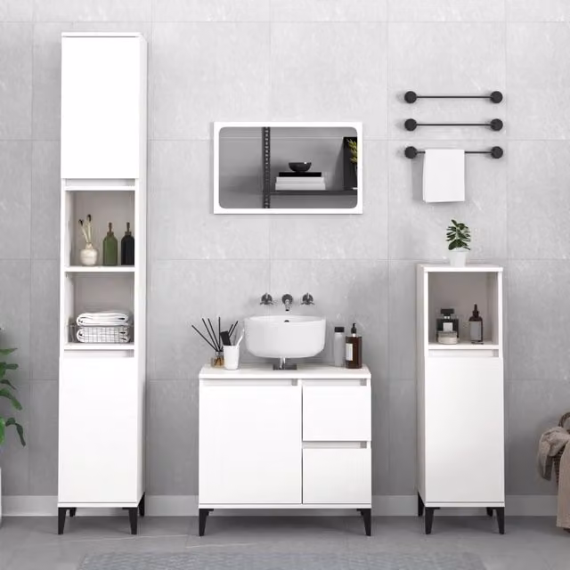 Berkfield Home White Modern Freestanding Bathroom Cabinet with Hinged Doors and Internal Shelves, W/D/H: 30 x 30 x 190 cm