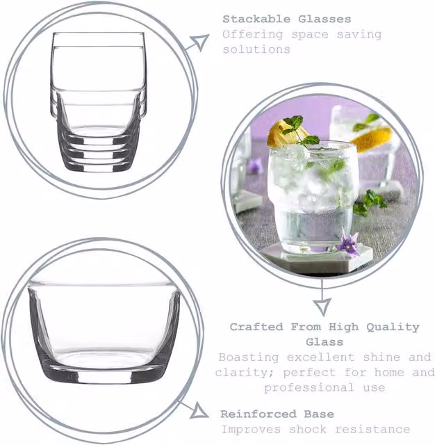 LAV Galata Stackable Tumbler Glasses, 285ml, Transparent, Pack of 12 – 1