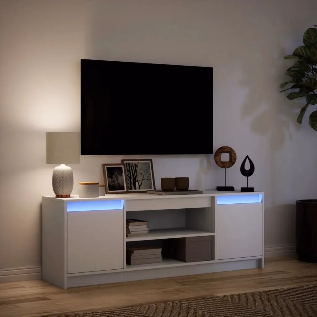 Berkfield Home Modern White Glossy TV Cabinet with Integrated LED Lighting, W/D/H: 139.5 x 34 x 50 cm – 3
