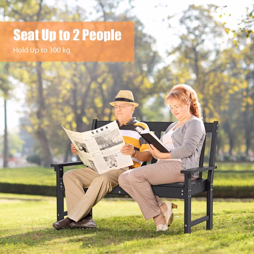 Gymax Outdoor 2-Person Patio Loveseat Bench with Backrest in Black – 6