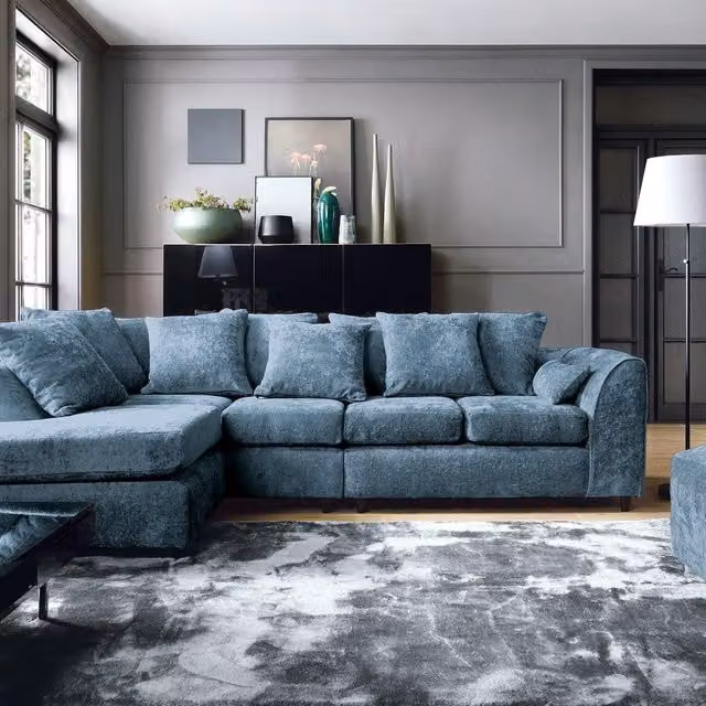 Abakus Direct Harriet Large Left Facing Corner Sofa in Dark Blue Crushed Chenille W/D/H: 272 x 90 x 90 cm – 1