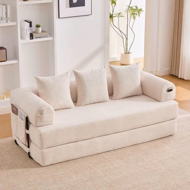 Gomyway Matteo Modular Foldable Corduroy Sofa in Beige