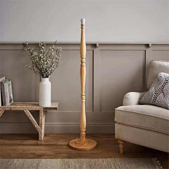 Nordara Classic Wooden Candle Stick Floor Lamp Base in Brown