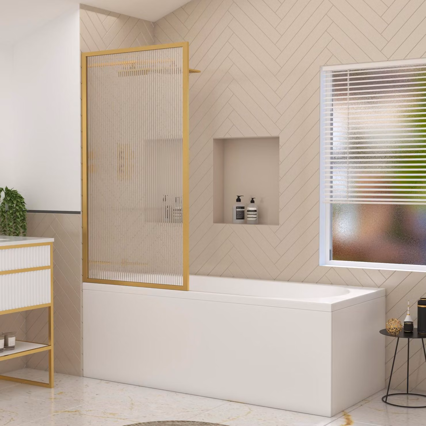 Amaze White Acrylic Free Standing Rectangular Bath with Bath Screen
