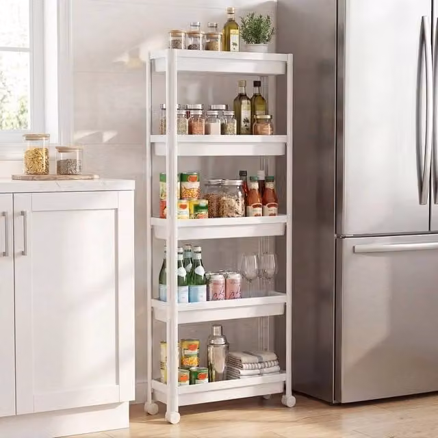 EONLION 5-Tier Slim Rolling Storage Cart in White