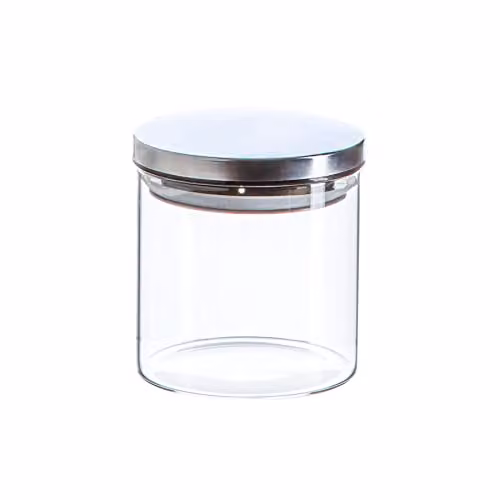 Argon Tableware Scandi Airtight Glass Storage Jar with Metal Lid, 550ml, Silver and Transparent