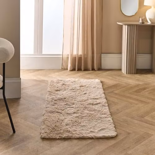 OHS Soft Fluffy Faux Fur Runner Rug in Sand, W/D/H: 60 x 150 x 1 cm