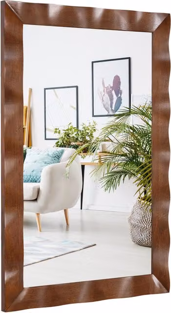 Costway Rectangular Farmhouse Wall Vanity Mirror in Brown with Wood and Metal Frame