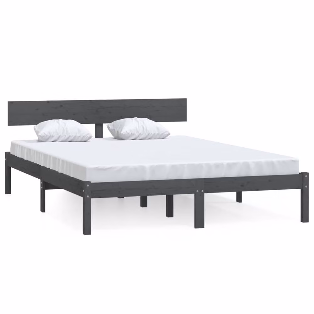 Berkfield Home Modern Grey Solid Pine Wood Bed Frame W/D/H: 120 x 200 x 125.5 cm – 3