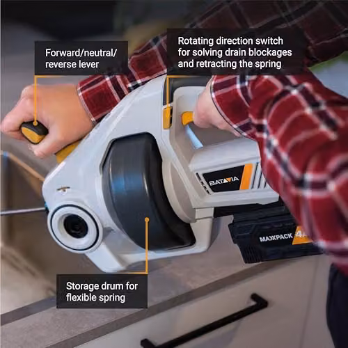 Batavia MAXXPACK 18V Cordless Drain Auger Bare Unit in Grey, Orange and White – 3