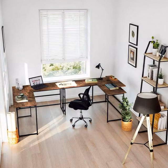 tectake Melrose Industrial Corner Desk in Black and Brown