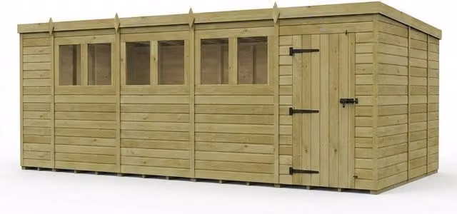 Buttercup Farm Pent Garden Shed with Single Door and Windows, Brown Timber