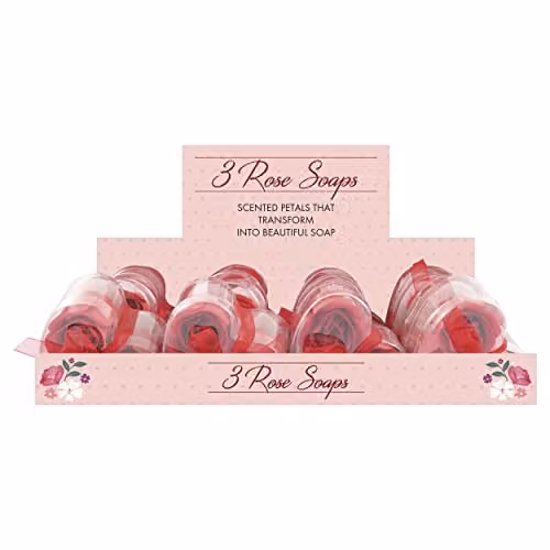 Eurowrap 3 Pack Soap Roses in Assorted Red and Pink with Acetate Gift Box and Organza Ribbon